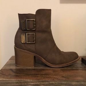 Brown faux leather ankle boots